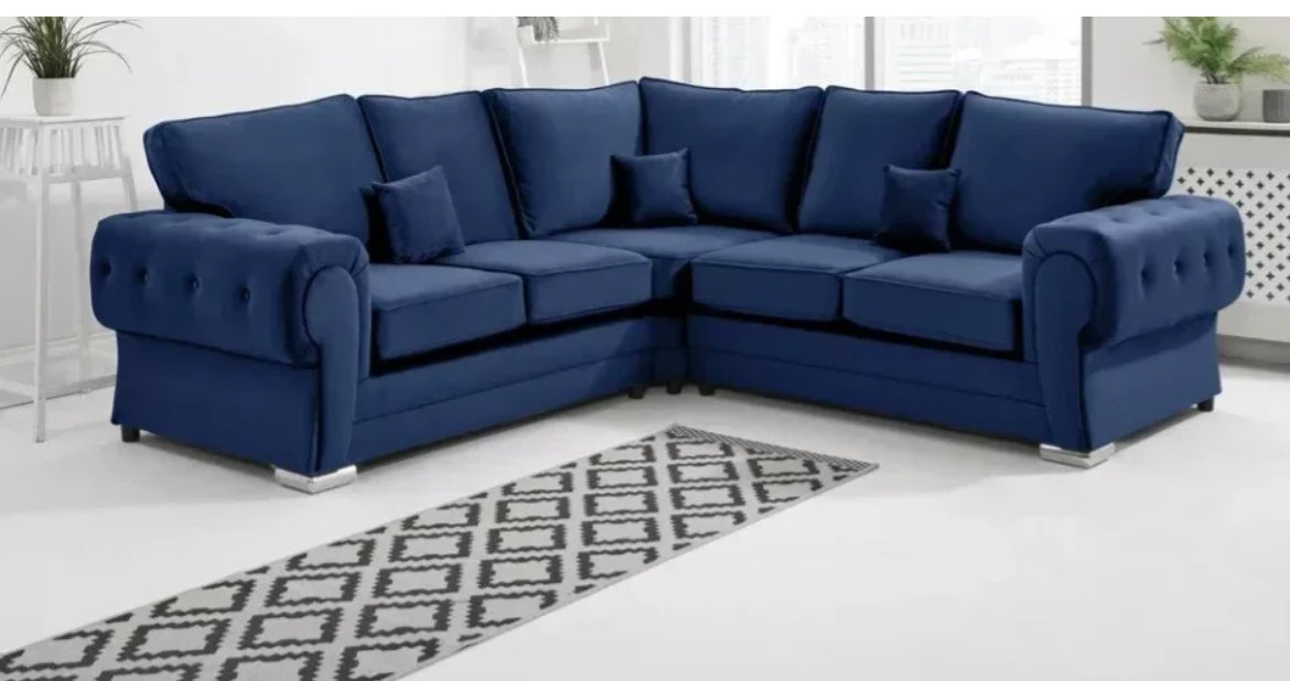 VERONA ~ 2C2 PLUSH BLUE CORNER SOFA 💥EXCLUSIVE (SCATTER & HIGH-BACK AVAILABLE)