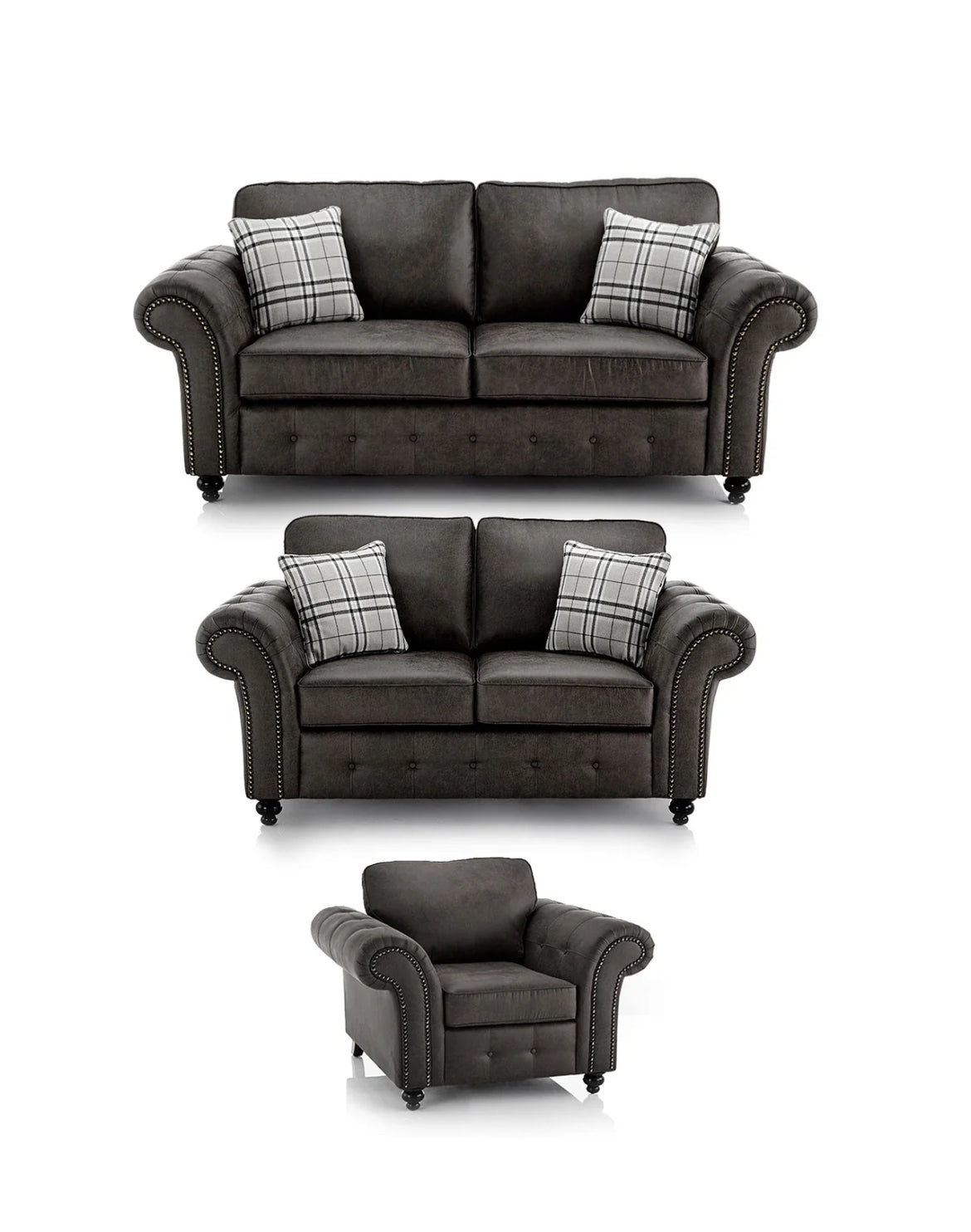 Oakland ~ Black & Brown Full Sofa Suite 3+2 & Armchair ⭐️PACKAGE DEAL