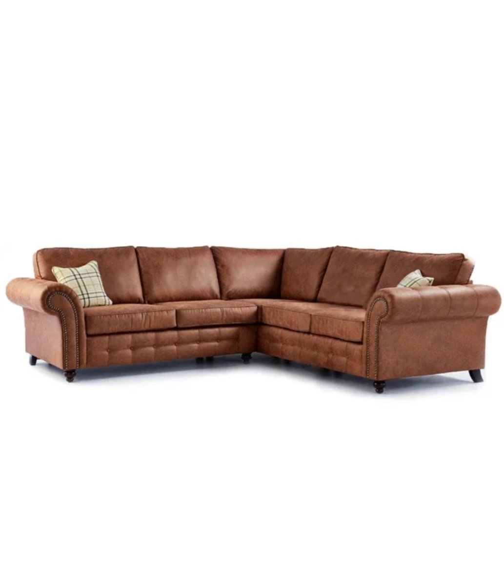 New Oakland ~ Brown / Black Suede Faux Leather Corner Sofa - Homely Sofas