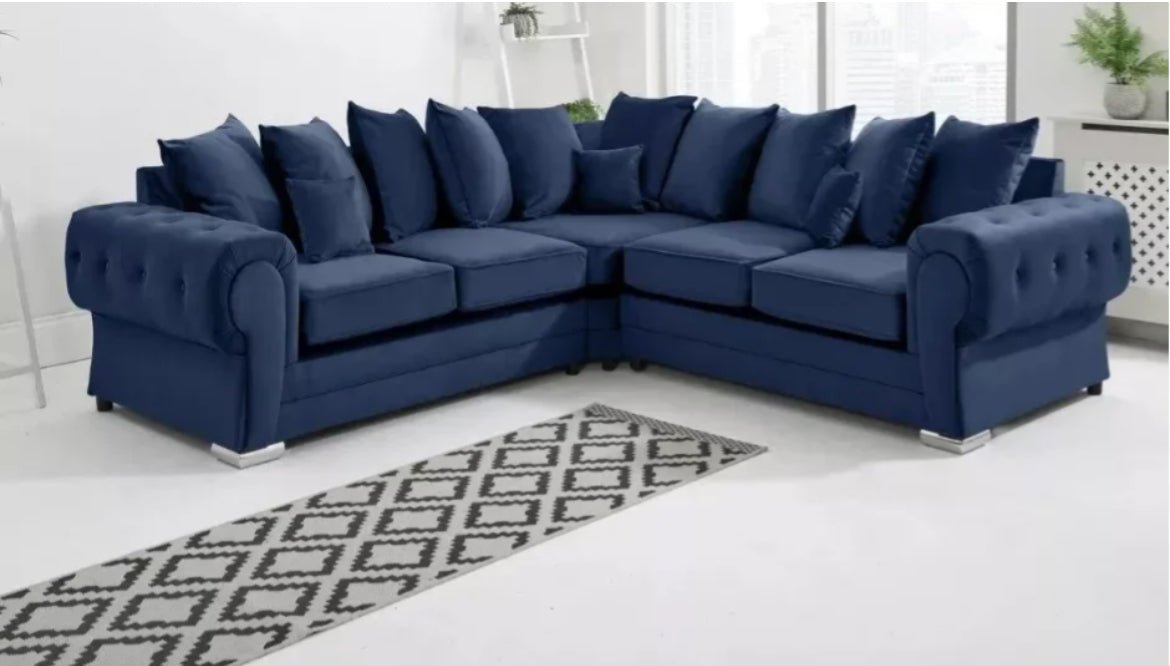 VERONA ~ 2C2 PLUSH BLUE CORNER SOFA 💥EXCLUSIVE (SCATTER & HIGH - BACK AVAILABLE) - Homely Sofas