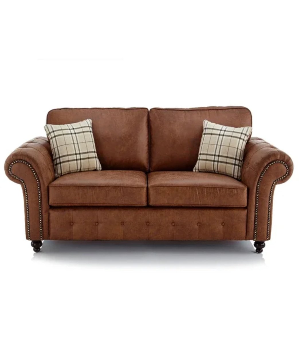New Oakland ~ Brown / Black Suede Faux Leather 2 Seater - Homely Sofas