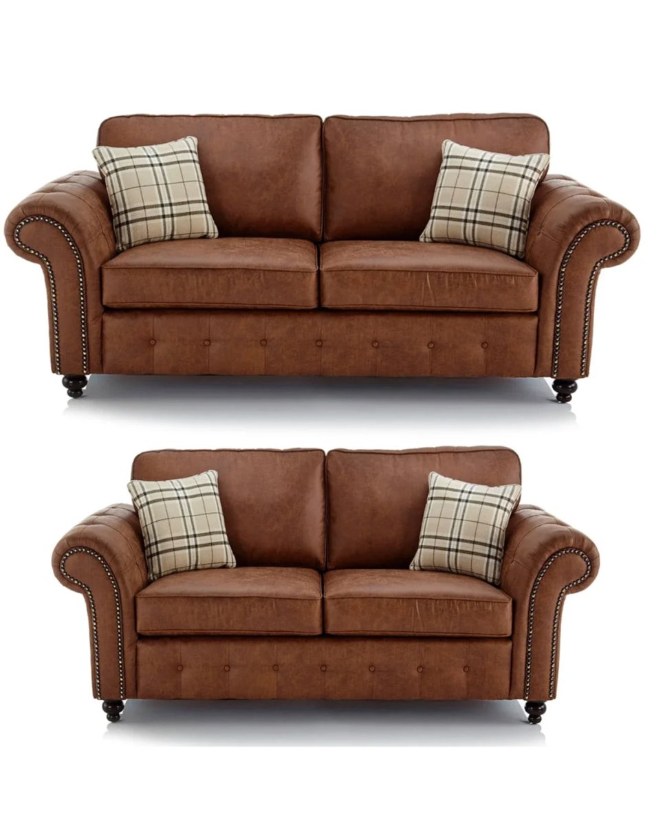 New Oakland ~ BLACK & BROWN 3+2 SEATER ⭐️ PACKAGE DEAL - Homely Sofas