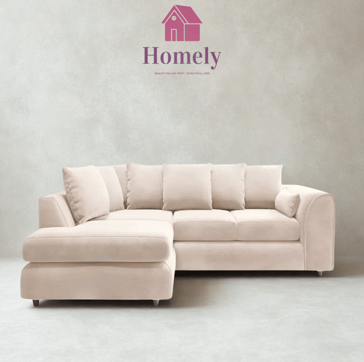 PV - PLUSH VELVET CORNER SOFA (SCATTER CUSHIONS) - Homely Sofas