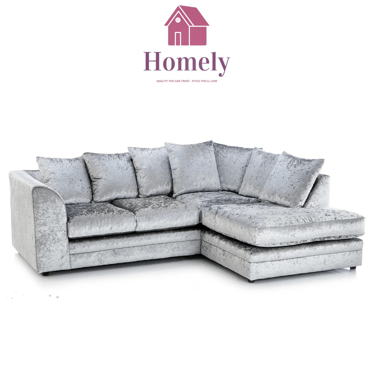 CV - CRUSHED VELVET CORNER SOFA - Homely Sofas
