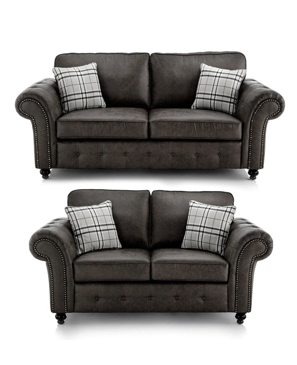 New Oakland ~ BLACK & BROWN 3+2 SEATER ⭐️ PACKAGE DEAL - Homely Sofas