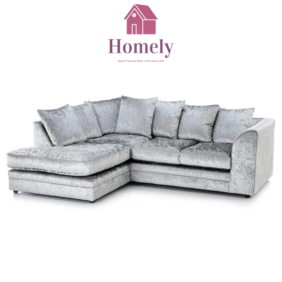 CV - CRUSHED VELVET CORNER SOFA - Homely Sofas