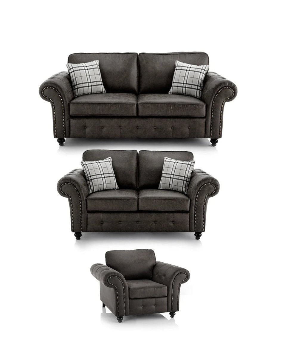 Oakland ~ Black & Brown Full Sofa Suite 3+2 & Armchair ⭐️PACKAGE DEAL - Homely Sofas