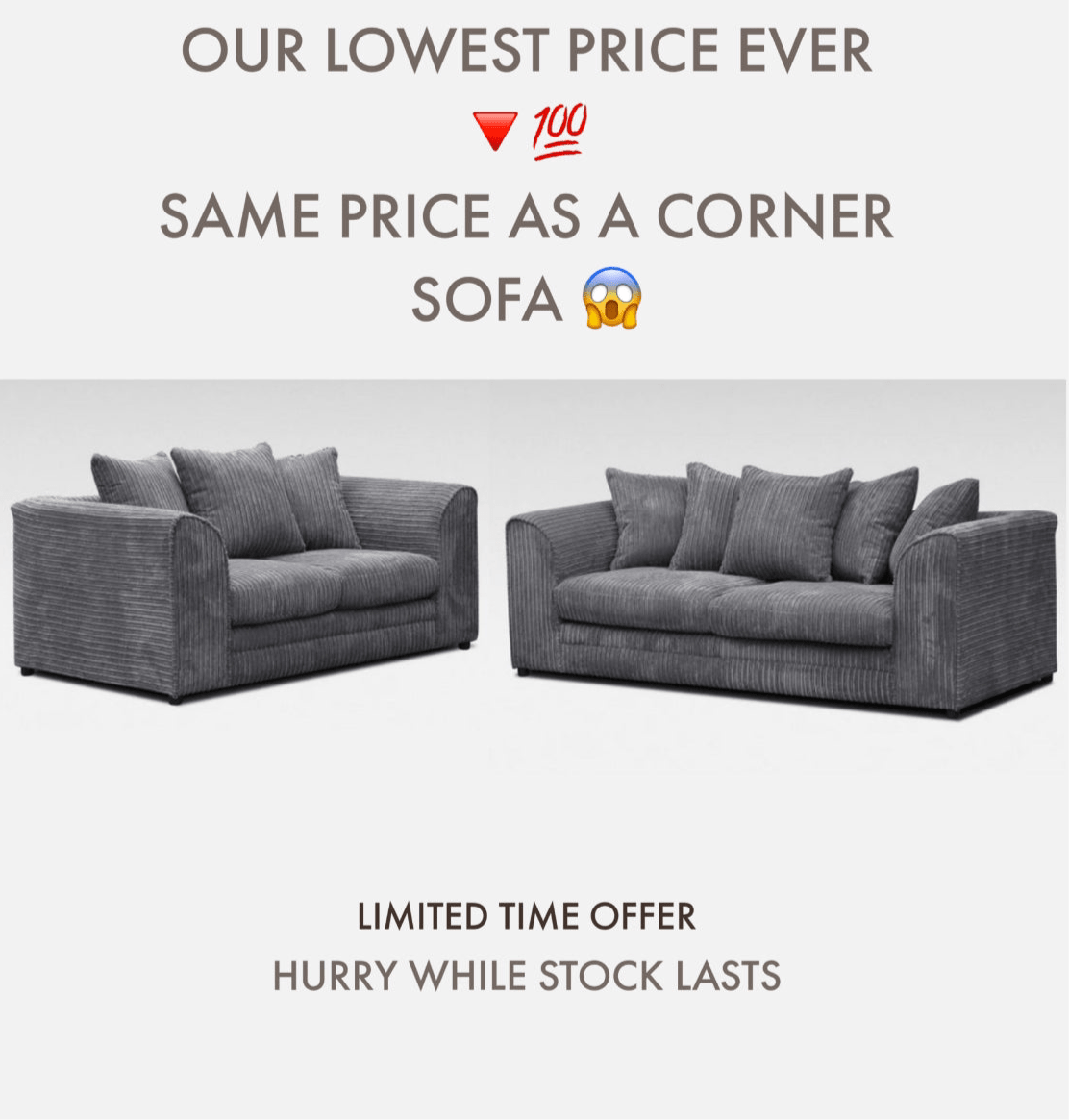 CHICAGO - JUMBO CORD 3+2 SEATER SUITE(⭐️PACKAGE DEAL) - Homely Sofas