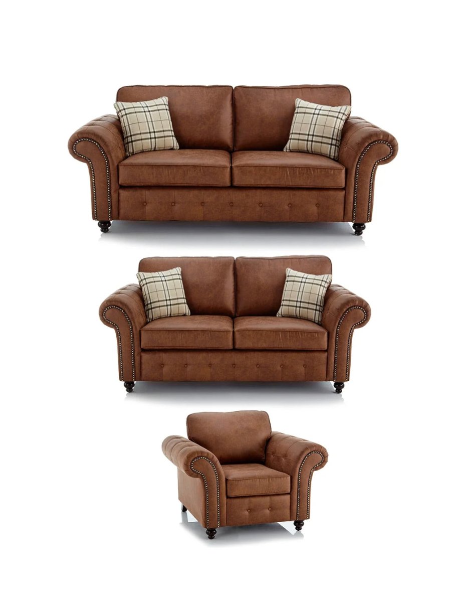 Oakland ~ Black & Brown Full Sofa Suite 3+2 & Armchair ⭐️PACKAGE DEAL - Homely Sofas