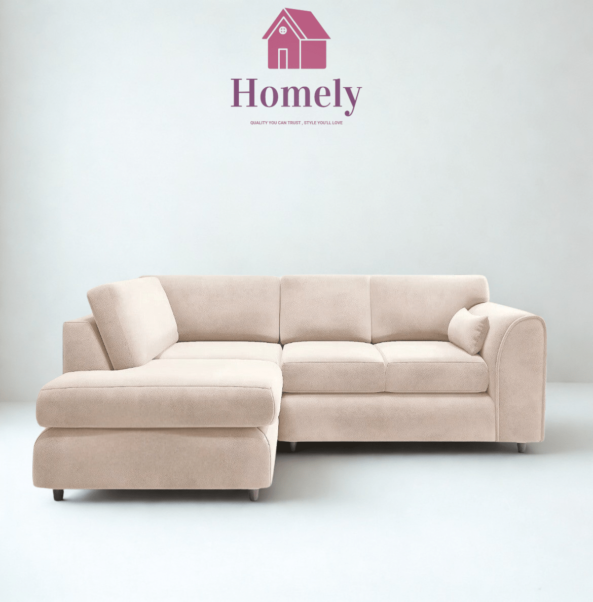 PV - PLUSH VELVET CORNER SOFA (HIGH BACK CUSHIONS) - Homely Sofas